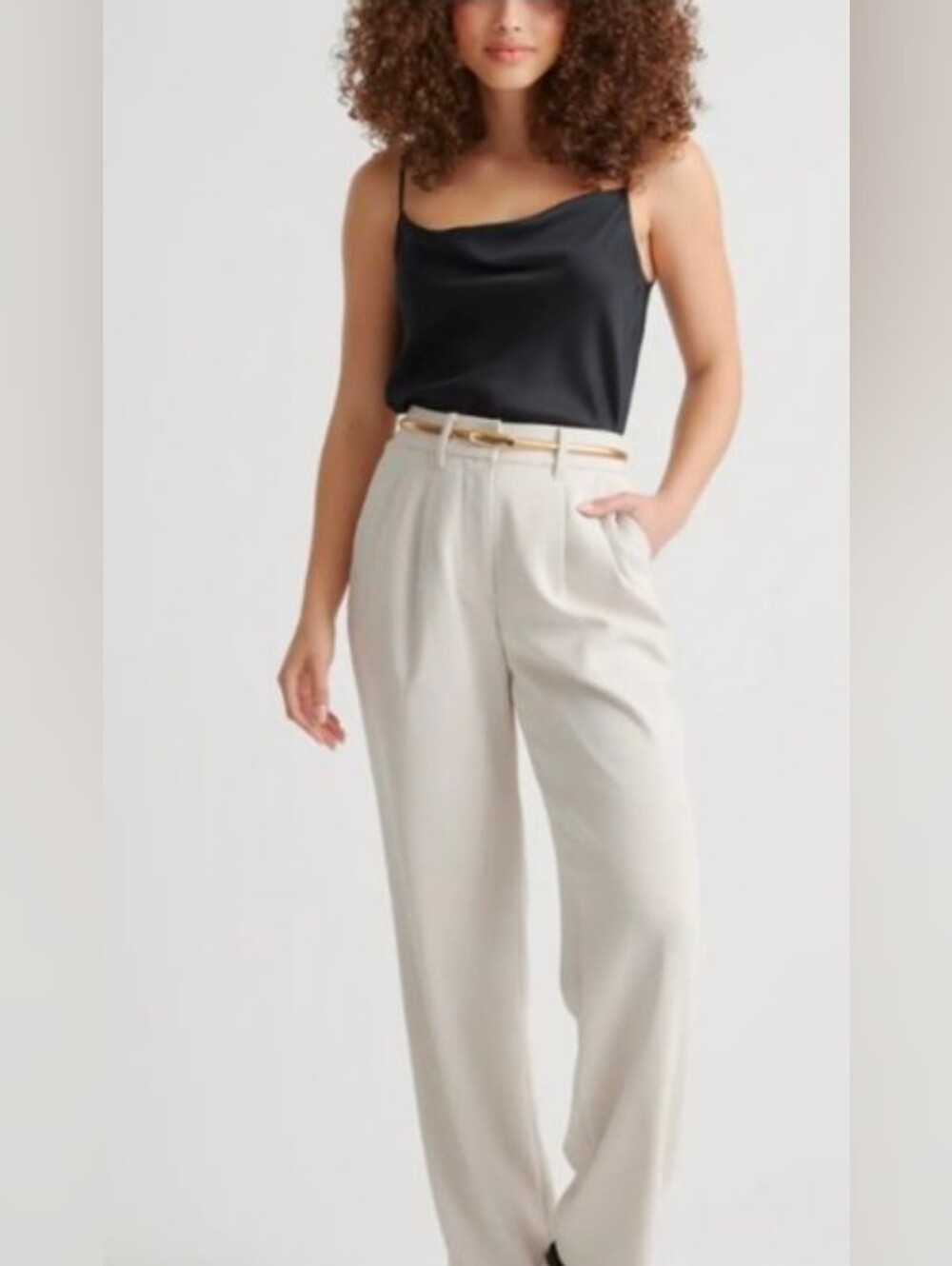 Quince Stretch Crepe Pleated Wide Leg Pants Sand Size 6